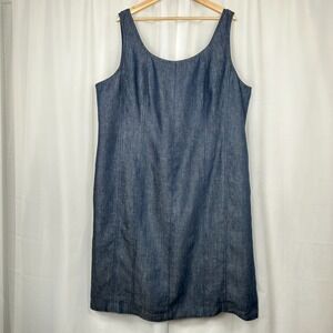 Talbots Womens Linen Dress 22W Denim Blue Sleeveless Lined Resortwear Overall